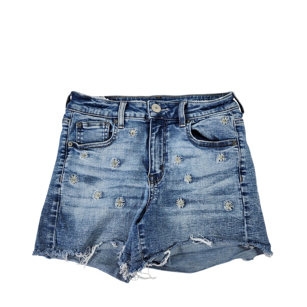 American Eagle Hi-Rise Shortie Daisy Embroidered Denim Shorts Blue Size 4